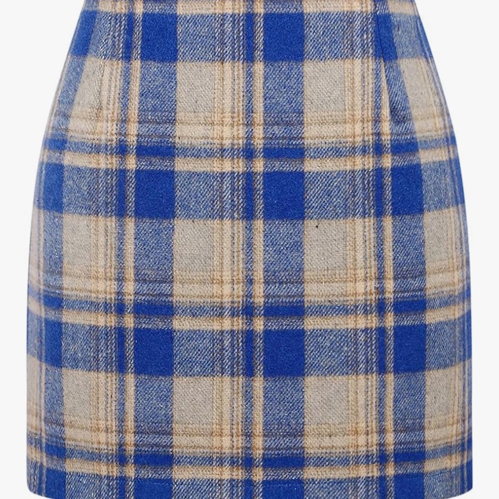 Blue and Gray Plaid Skirt